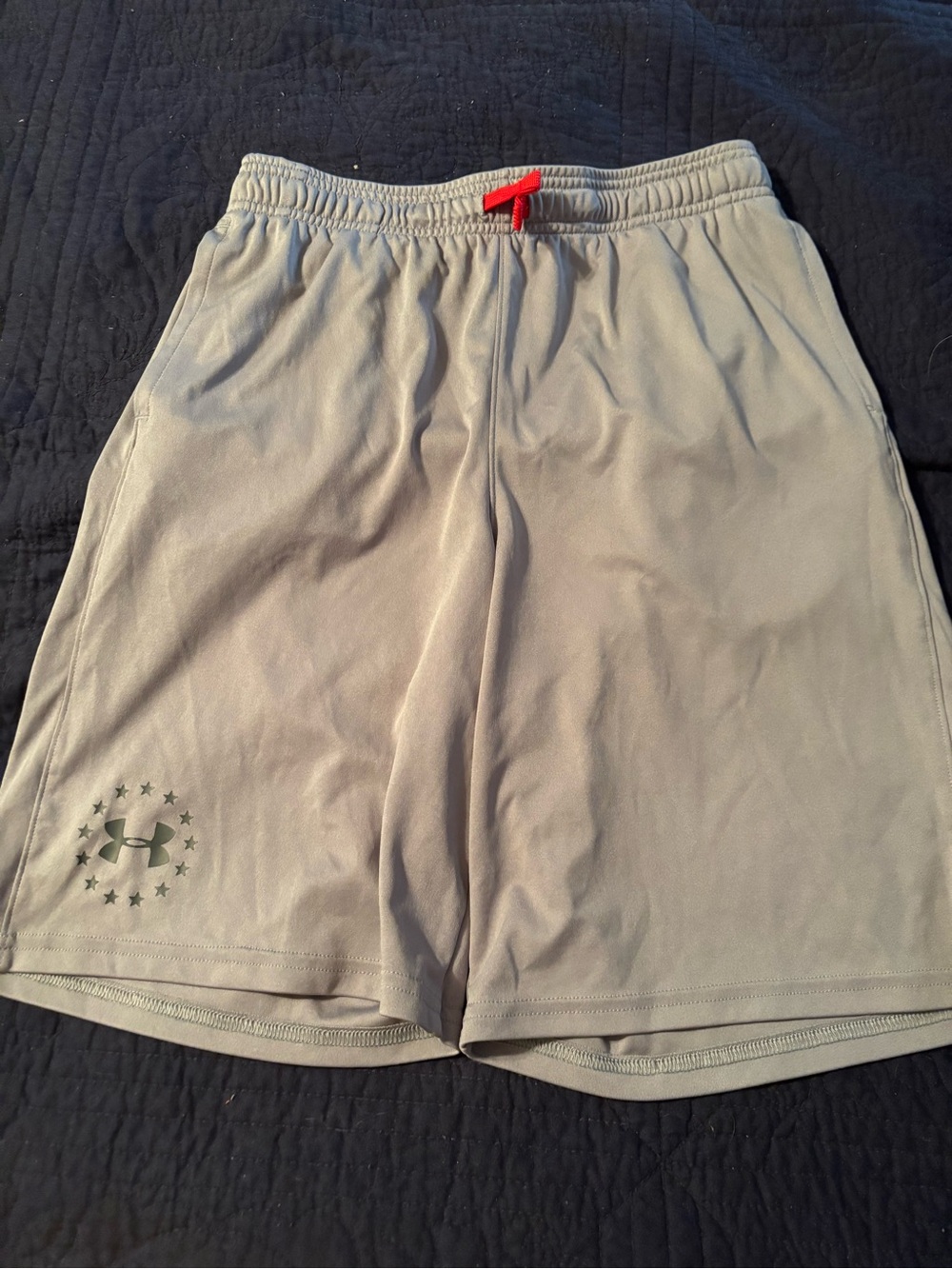 Under Armour Light Gray Athletic Shorts with Red Drawstring